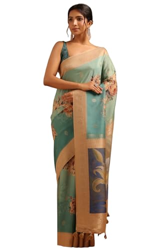 Soch Womens Blue Silk Blend Floral Saree With Zari Woven