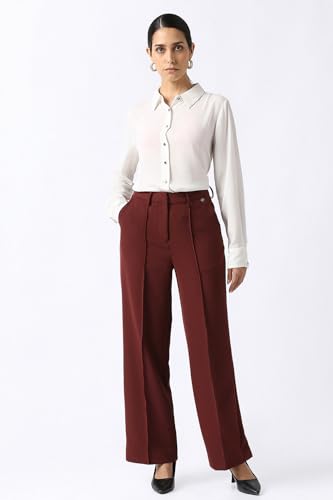 Women Maroon Solid Formal Trousers
