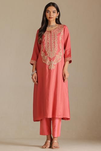 Soch Womens Pink Muslin Embroidered Suit Set With Zari