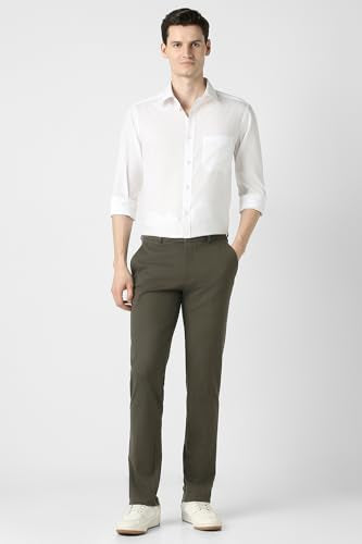 Men Olive Textured Formal Trousers