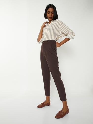 Max Women Solid Trousers (Brown_28)