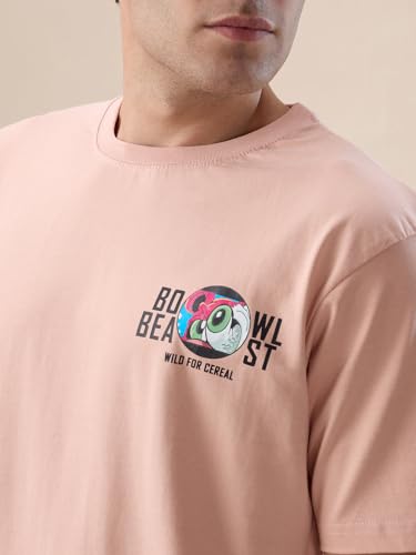 Status Quo Men's Back Graphic Print Round Neck Half Sleeves Oversized T-Shirt | 100% Cotton | Misty Rose | L
