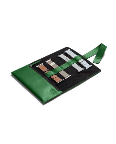 DailyObjects Row Portable Smart Watchband Organiser Case | Compatible with Apple Watchbands | Holds Upto 4 Band/Straps | Vegan Leather | Zipper Compartment with Charger Pocket - Green