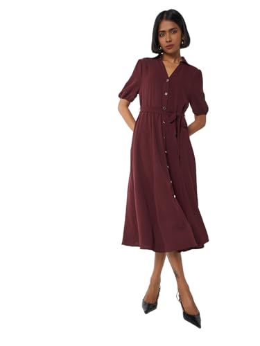 Max Women's Polyester A-Line Below The Knee Dress (DTI3905_Maroon