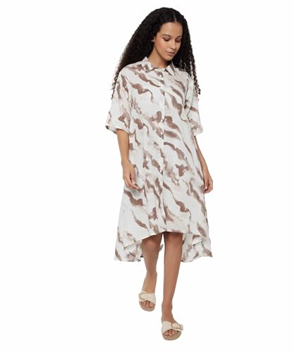 Max Women Printed High-Low Shirt Dress(White_XL)
