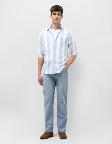 U.S.Polo Association Men's Vertical Striped Regular Fit Shirt (USSHT3377_Teal_42)