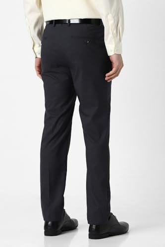 Men Navy Textured Formal Trousers