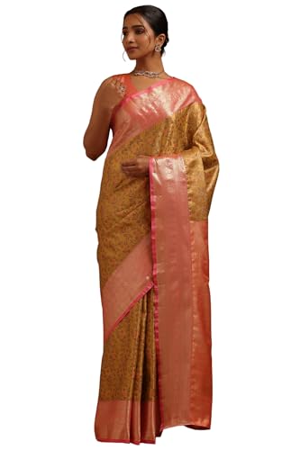 Soch Womens Mustard Silk Blend Floral Zari Woven Saree
