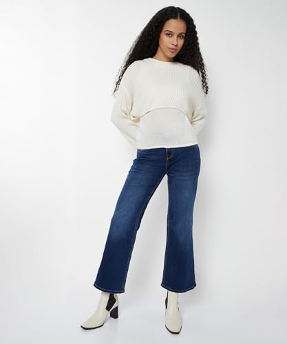 Max Women Ribbed Layered Sweater(White_XXL)