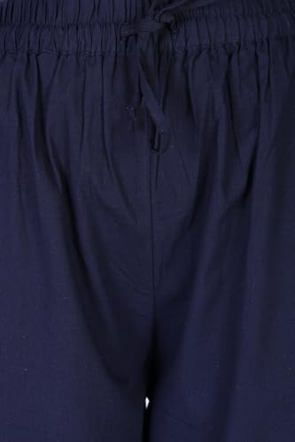 W for Woman Navy Blue Cotton Flax Ankle Length Relaxed Pants - (W63420-224745-S)