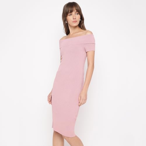 GUESS Vintage Blush Textured Off-Shoulder Short Sleeves Lidia Bodycon Dress