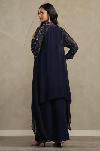 Soch Womens Navy Blue Georgette Cutdana Hand Embroidered Co-Ord Set