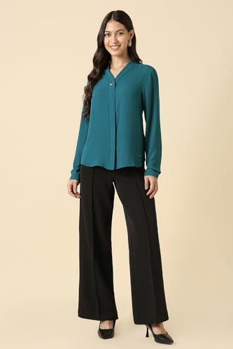 Women Blue Solid Long Sleeves Shirt