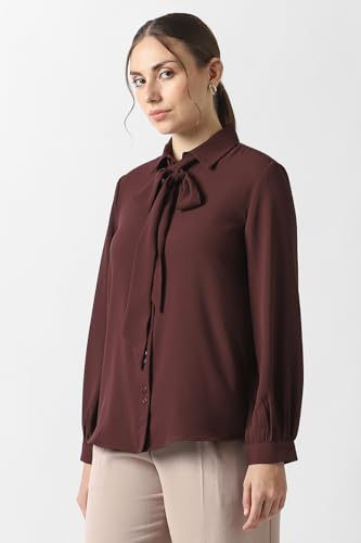 Women Maroon Solid Long Sleeves Formal Shirt