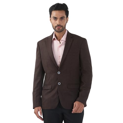 Raymond Men Contemporary Fit Houndstooth Pattern Poly Wool Blend Notch Collar Full Sleeve Formal Blazer (Size:100)-RMJX02691-O6 Brown