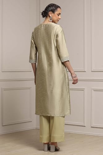 Biba Women Light Green Viscose Blend Straight Dyed Suit Set_42