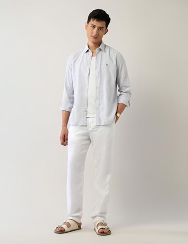 Arrow Sports Men's Striped Slim Fit Shirt (ASAEOSH1770_Light Grey