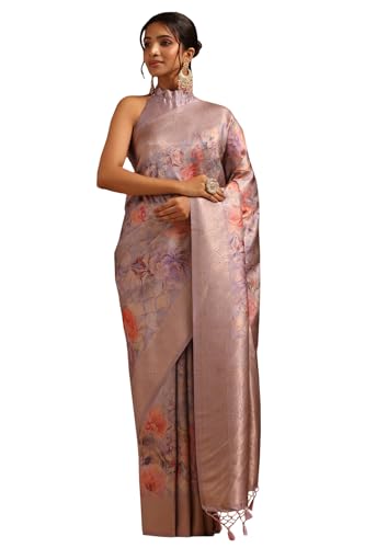 Soch Womens Lavender Dola Silk Floral Zari Woven Saree