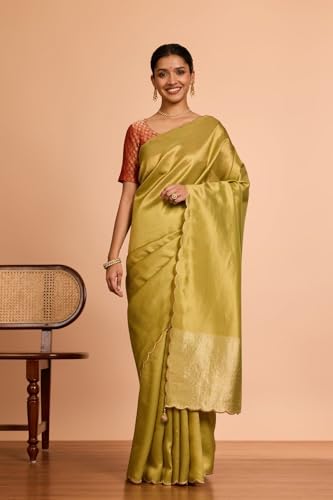 Taneira Women Light Green Viscose Tissue Woven Saree with Unstitched Blouse Piece (SAPP08AC2548-Light Green)