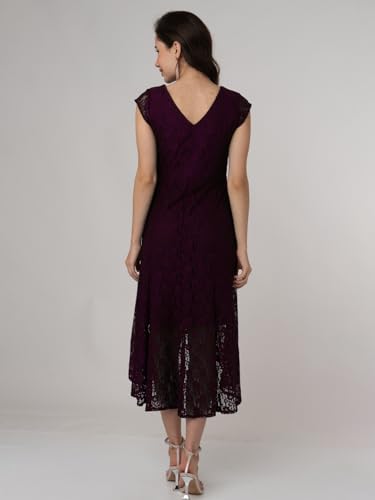 Zink London Women's Wine Colored Lace Round Neck Midi Dress