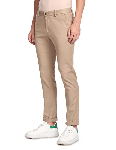 Arrow Sports Men's Mid Rise Solid Slim Fit Acrylic Casual Trouser Khaki, 32