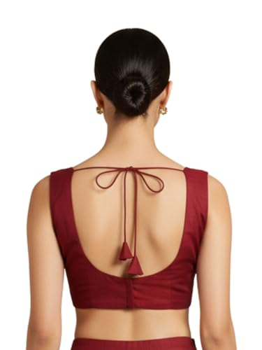 Thevasa Women's Silk Modern V-Cut Padded Blouse (32)