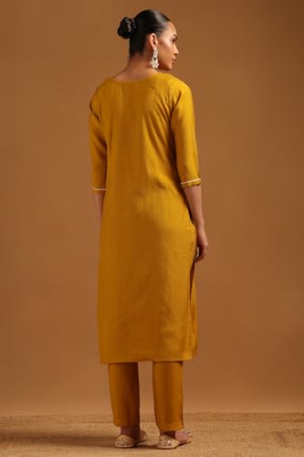 Soch Womens Mustard Desert Storm Solid Kurta Set With Beads