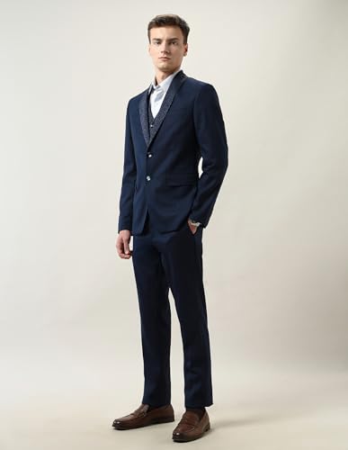 Arrow Men's Dobby Three Piece Ceremony Suit (ARAKSU5500_Navy_42)