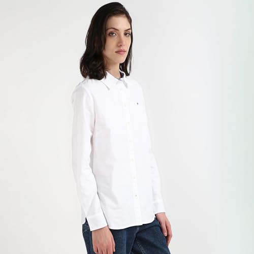 Tommy Hilfiger Women White Solid Cotton Full Sleeve Shirt