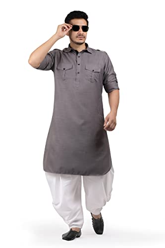 K-ROYALS Dhoti Salwar Pathani Suit for Men's/New Cotton Blend Kurta Pyjama Set (XXX-Larg, Grey)