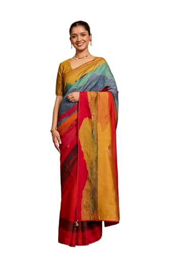 Taneira Women Multicolored Pure Silk Embroidered Saree with Unstitched Blouse Piece (SAPP12AC2558-Multicolour)