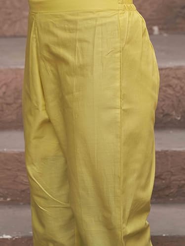 Womanista Women's Pure Cotton Kurta with Trouser & Dupatta (Kurtaset_1414_Yellow
