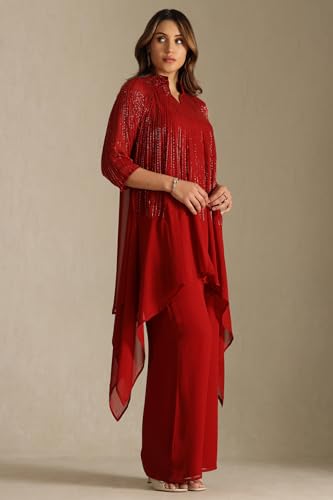 Soch Womens Red Georgette Co-Ord Set With Cutdana