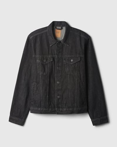 Men Lightly Washed Denim Jacket, Black, XL