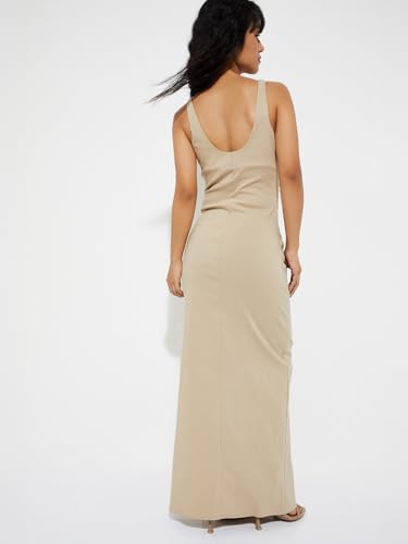 Max Alaya F x URB_N Women Bodycon Maxi Dress (Beige_L)