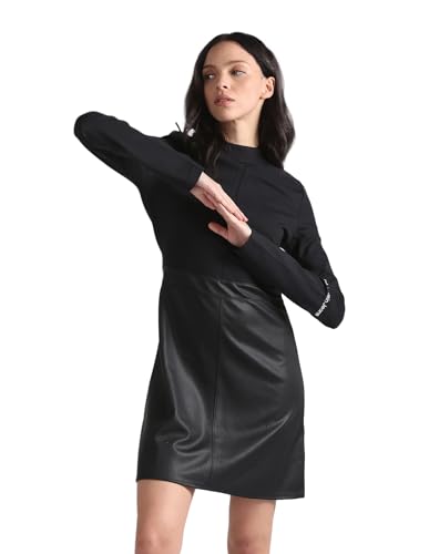 Calvin Klein Women's Viscose Fit and Flare above The Knee Dress (J20J221983BEH_BLACK_L)