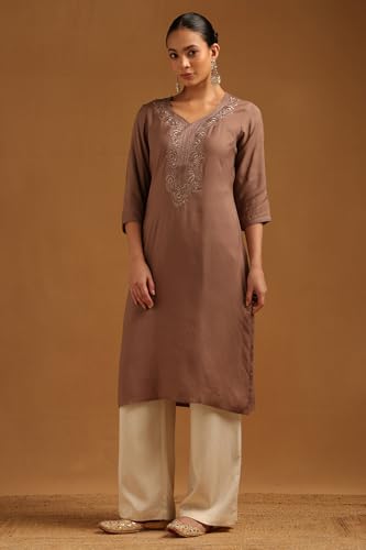 Soch Womens Earth Muslin Embroidered Kurta