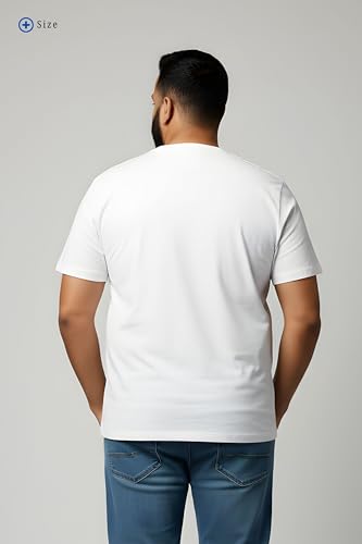 BRATMAZ Men's Plus Size Cotton T-Shirt, White, Crew Neck, Half Sleeve, Bio Washed, Casual Fit, Lightweight Summer Tee (in, Alpha, 5XL, Plus)