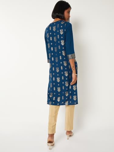 Max Women Foil Print Straight Kurta (Green_M)