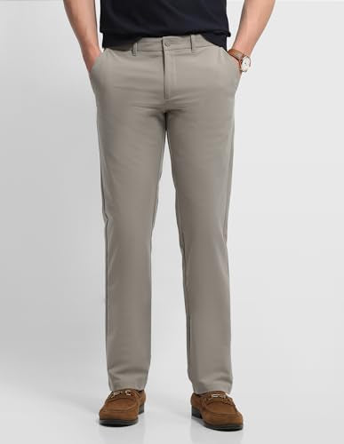 Arrow Sport Men's Hudson Tailored Fit Mid Rise Trousers (ASALTR2673_Light Khaki_36)