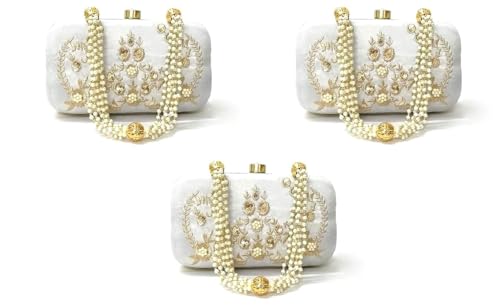 DUCHESS Women's Embroidered Box Clutch (Pack of 3, White)