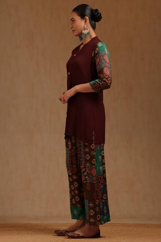 Soch Womens Wine Muslin Solid Co-Ord Set