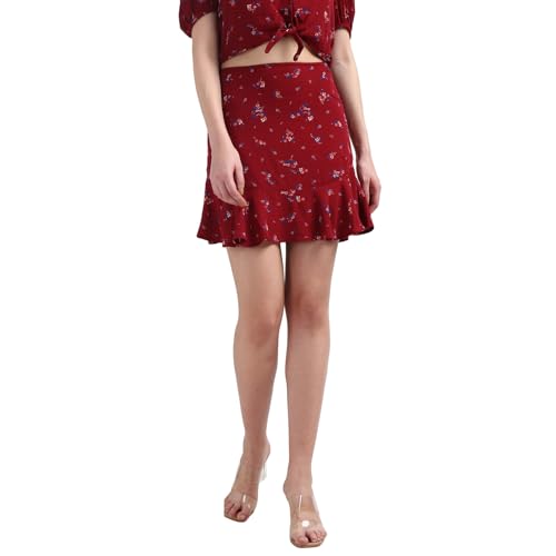 Tommy Hilfiger Red Printed High Rise Skater Mini Skirt
