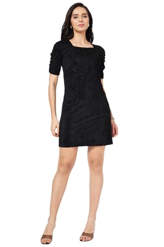 Annabelle by Pantaloons Women's Polyester Elastane Lurex Classic Knee Length Dress (110154970001_Jet Black