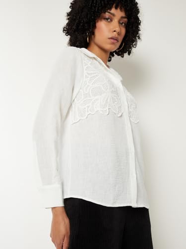 Max Women Embroidered Shirt(Off White_L)