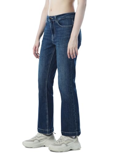 ONLY Women's Solid Flared Mid-Rise Blue Jeans
