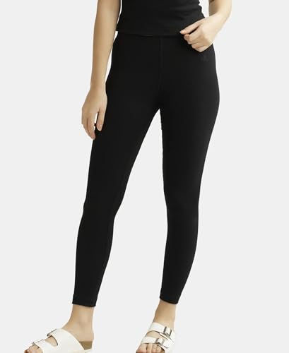 Jockey Women's Tailored Fit Cotton Leggings with Concealed Elastic Waistband (2520_Black_Large_Black_L)