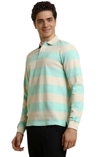 Men Orange Stripe Polo Neck T-Shirt