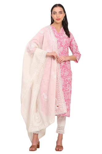 W for Woman Printed Lace Embellished Woven Ecru Dupatta