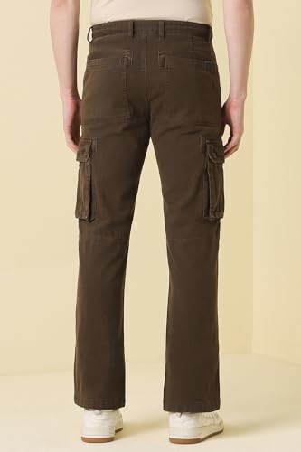 Men Brown Solid Casual Trousers